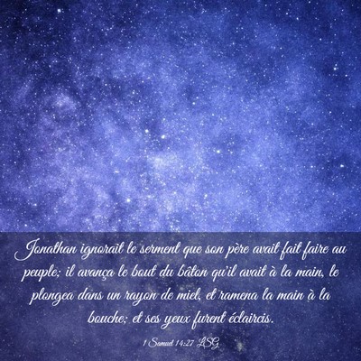 Picture 03 - 1 Samuel 14:27 LSG - Jonathan ignorait le serment que son père avait - Bible Verse Picture