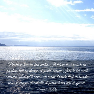 Picture 03 - 1 Samuel 17:20 LSG - David se leva de bon matin. Il laissa les brebis - Bible Verse Picture