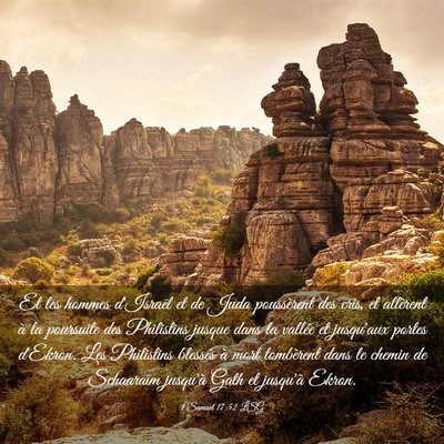 Picture 03 - 1 Samuel 17:52 LSG - Et les hommes d'Israël et de Juda poussèrent - Bible Verse Picture