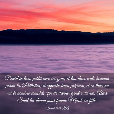 Picture 03 - 1 Samuel 18:27 LSG - David se leva, partit avec ses gens, et tua deux - Bible Verse Picture