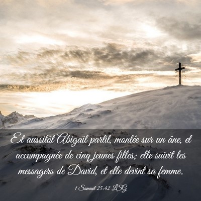 Picture 03 - 1 Samuel 25:42 LSG - Et aussitôt Abigaïl partit, montée sur un - Bible Verse Picture