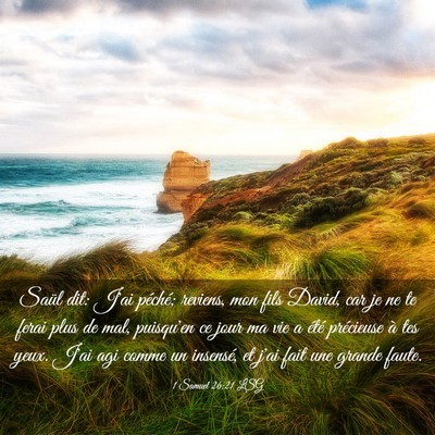 Picture 03 - 1 Samuel 26:21 LSG - Saül dit: J'ai péché; reviens, mon fils David, - Bible Verse Picture