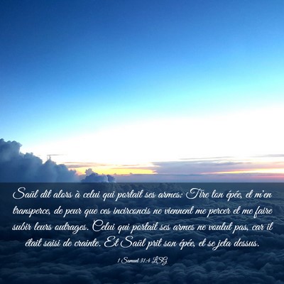 Picture 03 - 1 Samuel 31:4 LSG - Saül dit alors à celui qui portait ses armes: - Bible Verse Picture
