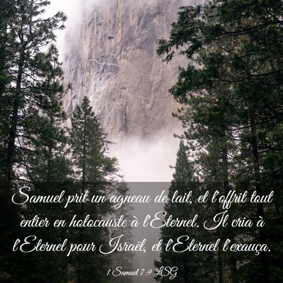 Picture 03 - 1 Samuel 7:9 LSG - Samuel prit un agneau de lait, et l'offrit tout - Bible Verse Picture