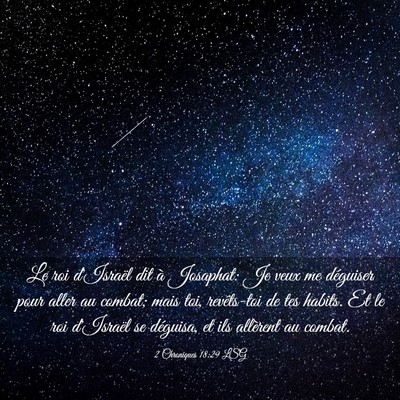 Picture 03 - 2 Chroniques 18:29 LSG - Le roi d'Israël dit à Josaphat: Je veux me - Bible Verse Picture