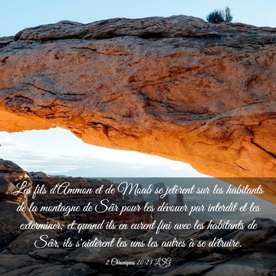 Picture 03 - 2 Chroniques 20:23 LSG - Les fils d'Ammon et de Moab se jetèrent sur les - Bible Verse Picture