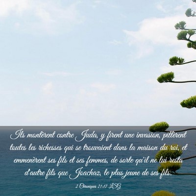 Picture 03 - 2 Chroniques 21:17 LSG - Ils montèrent contre Juda, y firent une - Bible Verse Picture