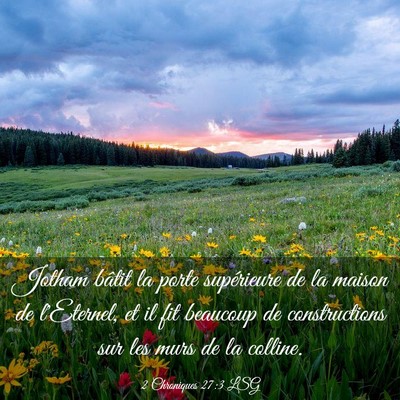 Picture 03 - 2 Chroniques 27:3 LSG - Jotham bâtit la porte supérieure de la maison - Bible Verse Picture