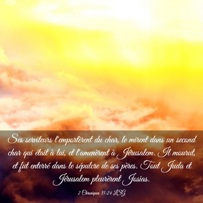 Picture 03 - 2 Chroniques 35:24 LSG - Ses serviteurs l'emportèrent du char, le mirent - Bible Verse Picture