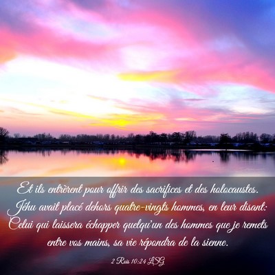 Picture 03 - 2 Rois 10:24 LSG - Et ils entrèrent pour offrir des sacrifices et - Bible Verse Picture