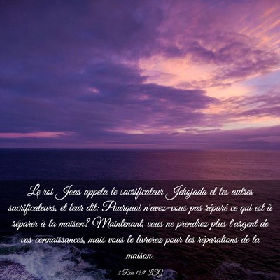 Picture 03 - 2 Rois 12:7 LSG - Le roi Joas appela le sacrificateur Jehojada et - Bible Verse Picture