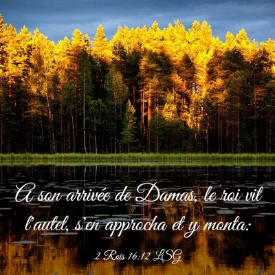 Picture 03 - 2 Rois 16:12 LSG - A son arrivée de Damas, le roi vit l'autel, s'en - Bible Verse Picture