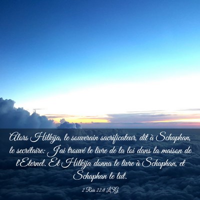 Picture 03 - 2 Rois 22:8 LSG - Alors Hilkija, le souverain sacrificateur, dit à - Bible Verse Picture