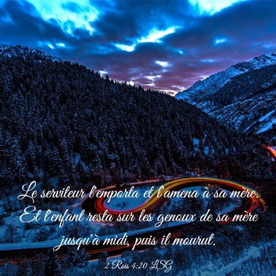 Picture 03 - 2 Rois 4:20 LSG - Le serviteur l'emporta et l'amena à sa mère. Et - Bible Verse Picture