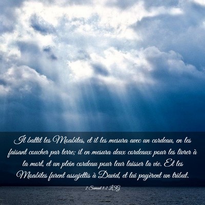 Picture 03 - 2 Samuel 8:2 LSG - Il battit les Moabites, et il les mesura avec un - Bible Verse Picture