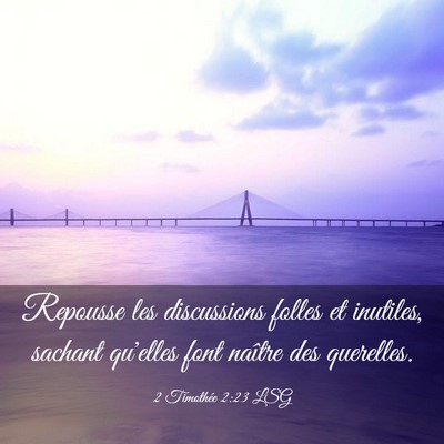 Picture 03 - 2 Timothée 2:23 LSG - Repousse les discussions folles et inutiles, - Bible Verse Picture