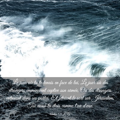 Picture 03 - Abdias 1:11 LSG - Le jour où tu te tenais en face de lui, Le jour - Bible Verse Picture