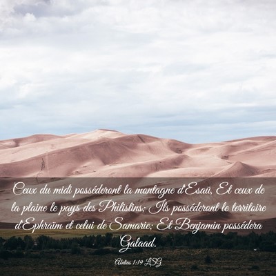 Picture 03 - Abdias 1:19 LSG - Ceux du midi posséderont la montagne d'Esaü, Et - Bible Verse Picture