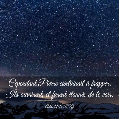 Picture 03 - Actes 12:16 LSG - Cependant Pierre continuait à frapper. Ils - Bible Verse Picture