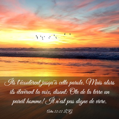 Picture 03 - Actes 22:22 LSG - Ils l'écoutèrent jusqu'à cette parole. Mais - Bible Verse Picture