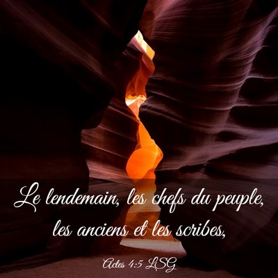 Picture 03 - Actes 4:5 LSG - Le lendemain, les chefs du peuple, les anciens et - Bible Verse Picture