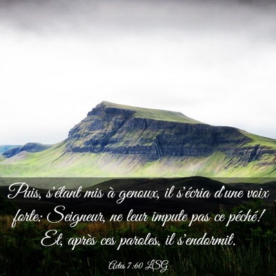 Picture 03 - Actes 7:60 LSG - Puis, s'étant mis à genoux, il s'écria d'une - Bible Verse Picture