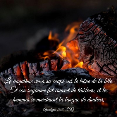 Picture 03 - Apocalypse 16:10 LSG - Le cinquième versa sa coupe sur le trône de la - Bible Verse Picture