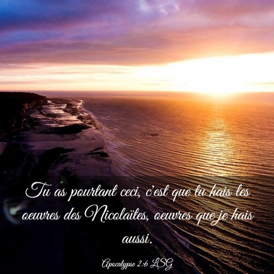 Picture 03 - Apocalypse 2:6 LSG - Tu as pourtant ceci, c'est que tu hais les - Bible Verse Picture