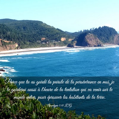 Picture 03 - Apocalypse 3:10 LSG - Parce que tu as gardé la parole de la - Bible Verse Picture