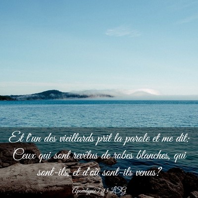 Picture 03 - Apocalypse 7:13 LSG - Et l'un des vieillards prit la parole et me dit: - Bible Verse Picture