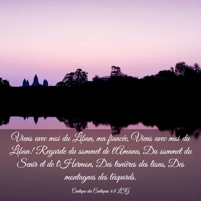 Picture 03 - Cantique des Cantiques 4:8 LSG - Viens avec moi du Liban, ma fiancée, Viens avec - Bible Verse Picture