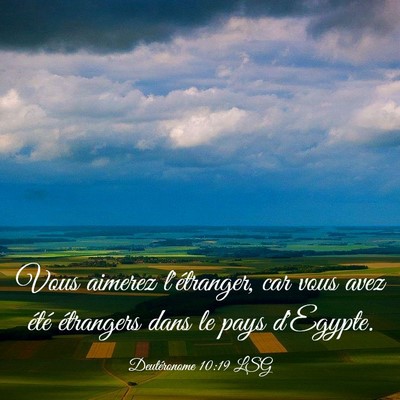 Picture 03 - Deutéronome 10:19 LSG - Vous aimerez l'étranger, car vous avez été - Bible Verse Picture