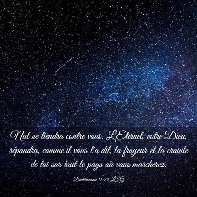 Picture 03 - Deutéronome 11:25 LSG - Nul ne tiendra contre vous. L'Eternel, votre - Bible Verse Picture