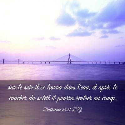 Picture 03 - Deutéronome 23:11 LSG - sur le soir il se lavera dans l'eau, et après le - Bible Verse Picture