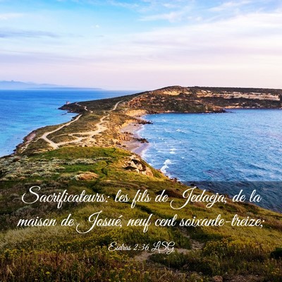 Picture 03 - Esdras 2:36 LSG - Sacrificateurs: les fils de Jedaeja, de la maison - Bible Verse Picture