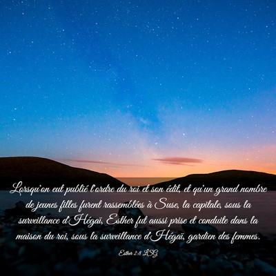 Picture 03 - Esther 2:8 LSG - Lorsqu'on eut publié l'ordre du roi et son - Bible Verse Picture