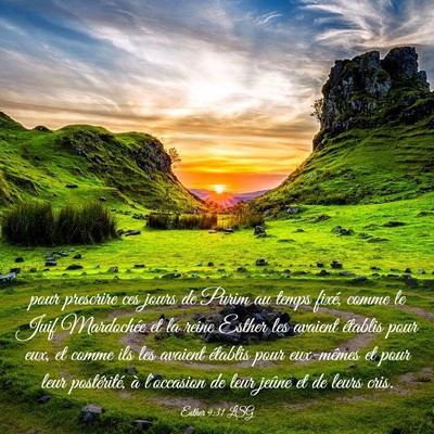 Picture 03 - Esther 9:31 LSG - pour prescrire ces jours de Purim au temps fixé, - Bible Verse Picture