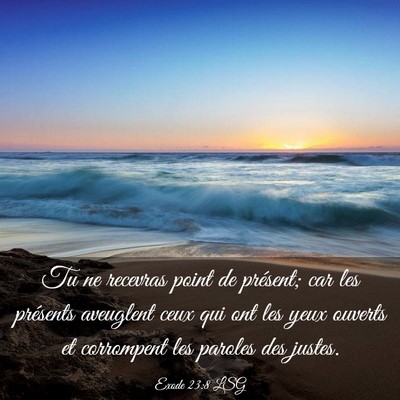 Picture 03 - Exode 23:8 LSG - Tu ne recevras point de présent; car les - Bible Verse Picture