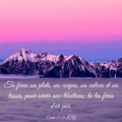 Picture 03 - Exode 25:29 LSG - Tu feras ses plats, ses coupes, ses calices et - Bible Verse Picture