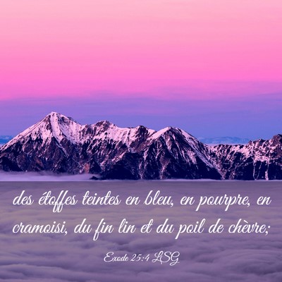 Picture 03 - Exode 25:4 LSG - des étoffes teintes en bleu, en pourpre, en - Bible Verse Picture