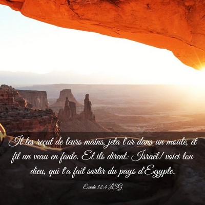 Picture 03 - Exode 32:4 LSG - Il les reçut de leurs mains, jeta l'or dans un - Bible Verse Picture