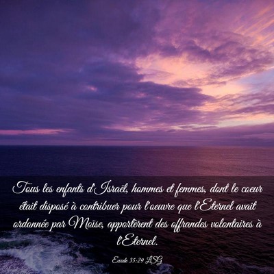Picture 03 - Exode 35:29 LSG - Tous les enfants d'Israël, hommes et femmes, - Bible Verse Picture