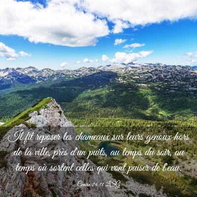 Picture 03 - Genèse 24:11 LSG - Il fit reposer les chameaux sur leurs genoux hors - Bible Verse Picture