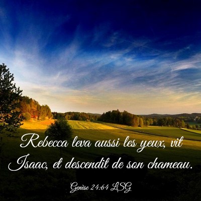 Picture 03 - Genèse 24:64 LSG - Rebecca leva aussi les yeux, vit Isaac, et - Bible Verse Picture