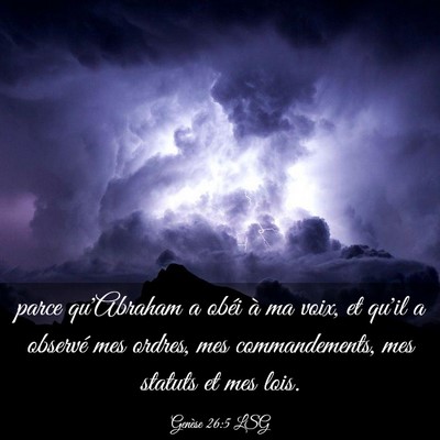 Picture 03 - Genèse 26:5 LSG - parce qu'Abraham a obéi à ma voix, et qu'il a - Bible Verse Picture