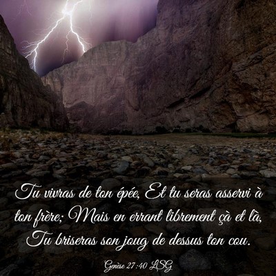 Picture 03 - Genèse 27:40 LSG - Tu vivras de ton épée, Et tu seras asservi à - Bible Verse Picture