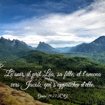 Picture 03 - Genèse 29:23 LSG - Le soir, il prit Léa, sa fille, et l'amena vers - Bible Verse Picture