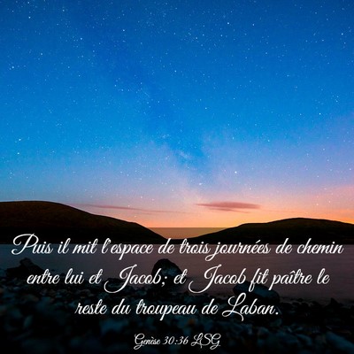 Picture 03 - Genèse 30:36 LSG - Puis il mit l'espace de trois journées de chemin - Bible Verse Picture
