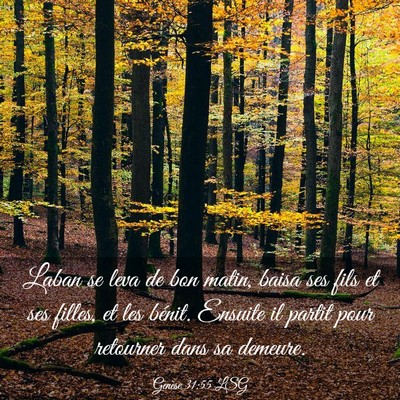 Picture 03 - Genèse 31:55 LSG - Laban se leva de bon matin, baisa ses fils et ses - Bible Verse Picture