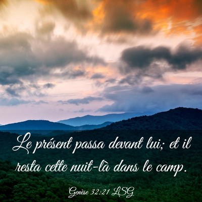 Picture 03 - Genèse 32:21 LSG - Le présent passa devant lui; et il resta cette - Bible Verse Picture
